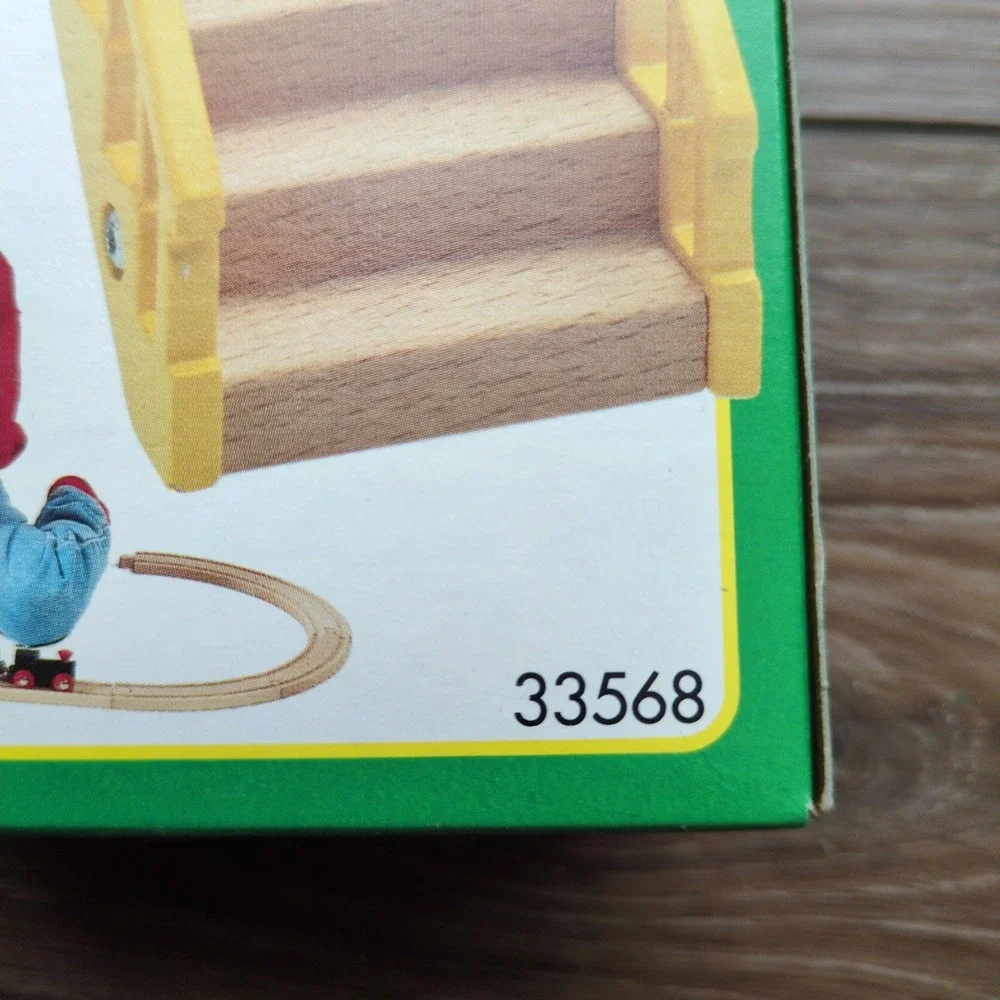 NEW Vtg 90's BRIO Footbridge + People Yellow Wood Railway Train Accessory 33568